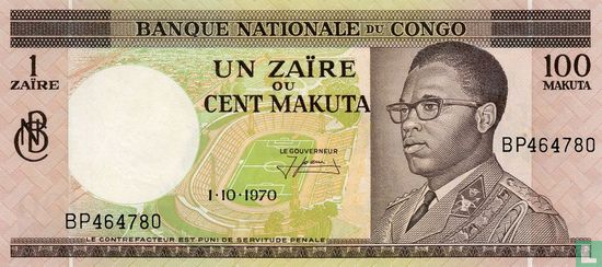 Congo 1 Zaïre/ 100 Makuta 1970 - Afbeelding 1