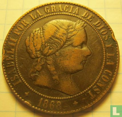 Espagne 5 centimos de escudo 1868 (étoile à 4 pointes) - Image 1