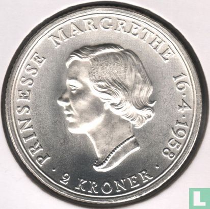 Denemarken 2 kroner 1958 "18th Birthday of Princess Margrethe" - Afbeelding 1