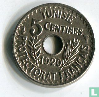Tunesië 5 centimes 1920 (AH1339 - 17 mm - muntslag) - Afbeelding 1