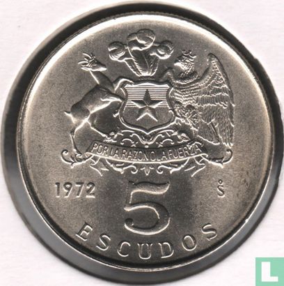 Chile 5 escudos 1972 (copper-nickel) - Image 1