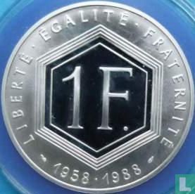 Frankrijk 1 franc 1988 (PROOF - zilver) "30th anniversary of the Fifth Republic" - Afbeelding 1