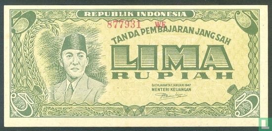 Indonesia 5 Rupiah 1947 - Image 1