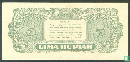 Indonésie 5 Rupiah 1947 - Image 2
