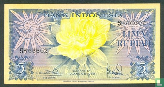 Indonesia 5 Rupiah 1959 (P65a1) - Image 1