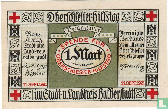Halberstadt, Rotes Kreuz 1 Mark 1921 - Afbeelding 1