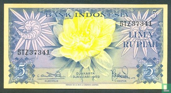Indonésie 5 Rupiah 1959 (P65a2) - Image 1