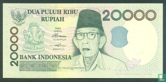 Indonésie 20.000 Rupiah 1998 - Image 1