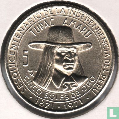 Peru 5 Sol de Oro 1971 "150th anniversary of Independence" - Bild 2