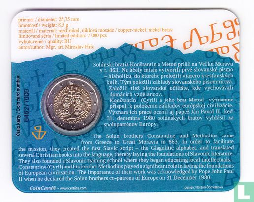 Slowakije 2 euro 2013 (coincard) "1150th anniversary Advent of Constantine and Methodius to the Great Moravia" - Afbeelding 2
