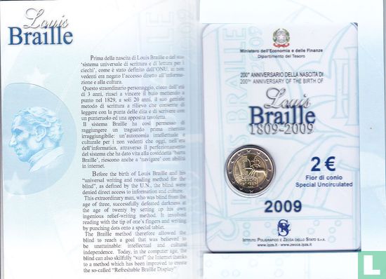 Italië 2 euro 2009 (folder) "200th anniversary of the birth of Louis Braille" - Afbeelding 2