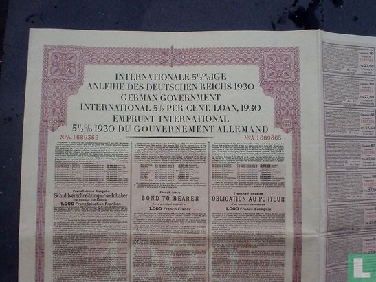German Government Loan 1000 FF 1930 - Afbeelding 3