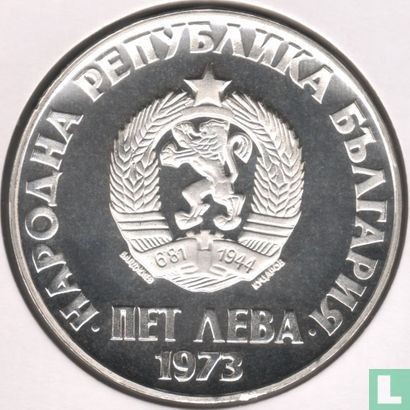Bulgaria 5 leva 1973 (PROOF) "50th anniversary Anti-fascist uprising" - Image 1