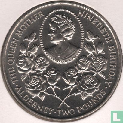 Alderney 2 pounds 1990 "90th Anniversary of the Queen Mother" - Afbeelding 2