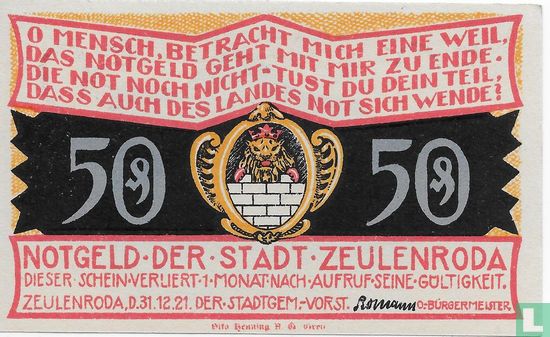 Zeulenroda, Stadt - 50 Pfennig (3) 1921 - Afbeelding 2