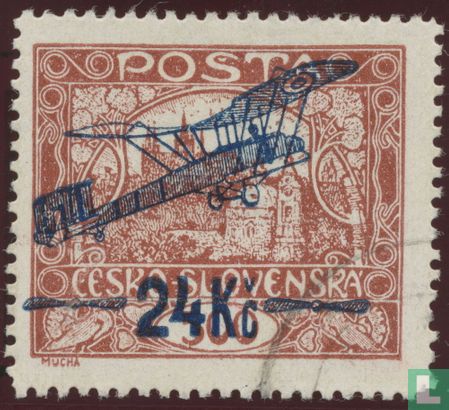 Allegory airmail with overprint