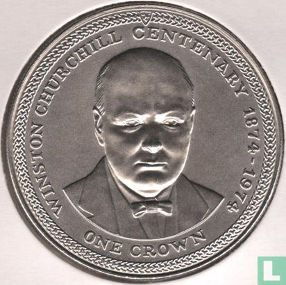 Insel Man 1 Crown 1974 (Kupfer-Nickel) "100th anniversary Birth of Winston Churchill" - Bild 2