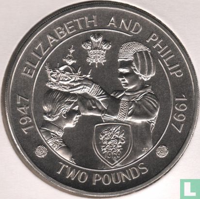 Alderney 2 pounds 1997 "50th Wedding anniversary of Queen Elizabeth II and Prince Philip" - Afbeelding 1