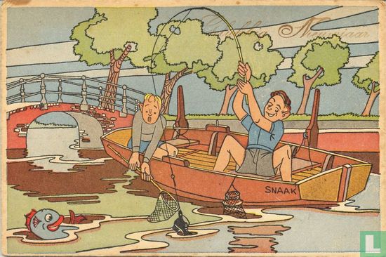Twee jongens zitten in bootje te vissen - Image 1