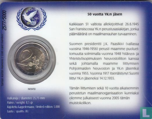 Finland 2 euro 2005 (coincard) "60th anniversary of the UN and 50-year Finnish EU membership" - Image 2