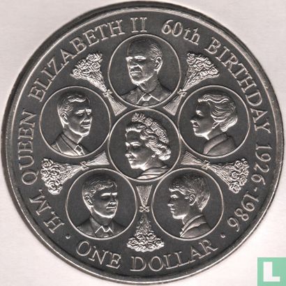 Cookeilanden 1 dollar 1986 "60th Birthday of Queen Elizabeth II" - Afbeelding 2