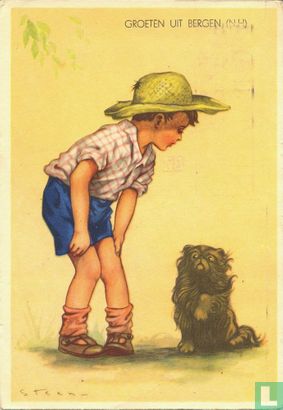 Jongen met hond GROETEN UIT BERGEN (N H) - Afbeelding 1