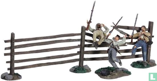 A Grim Harvest" - Three Wounded Confederate Infantry and Trunpike Fence Sections