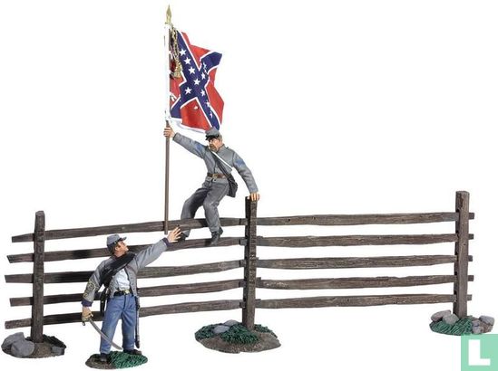 Passing the Colors" - Confederate Infantry Officer and Color Sergeant with Turnpike Fence