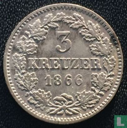 Hessen-Darmstadt 3 kreuzer 1866 - Afbeelding 1