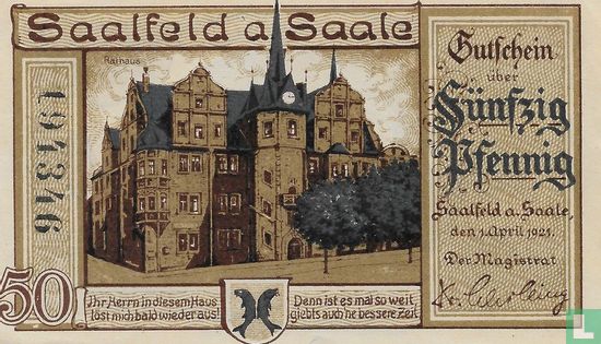 Saalfeld, Stadt - 50 Pfennig 1921 - Afbeelding 1