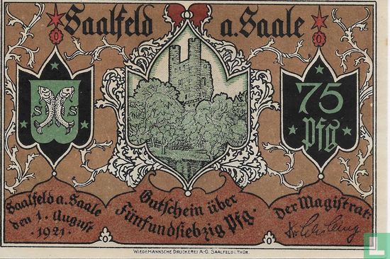 Saalfeld, Stadt - 75 Pfennig (2) 1921 - Afbeelding 1
