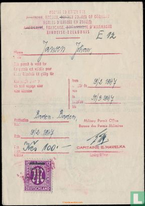 Military Permit Office Fiscal Stamp $2 on 12 pfennig - Bild 2