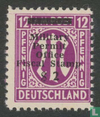 Military Permit Office Fiscal Stamp $2 on 12 pfennig - Afbeelding 1