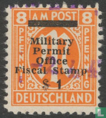 Military Permit Office Fiscal Stamp $1 on 8 pfennig - Afbeelding 1