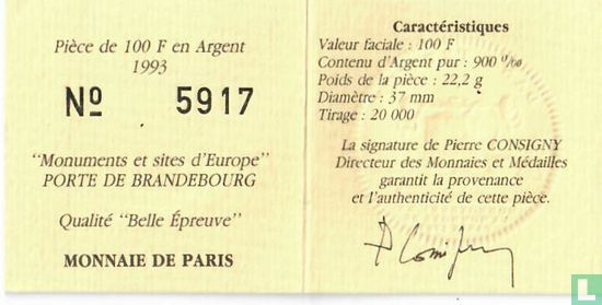 Frankrijk 100 francs / 15 écus 1993 (PROOF) "Brandenburg Gate" - Afbeelding 3