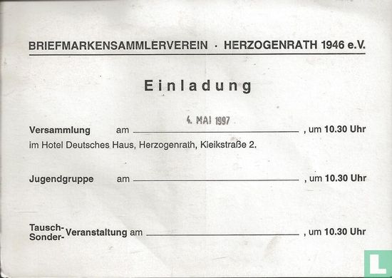 Entreekaart postzegelvereniging Herzogenrath 1946 - Afbeelding 1