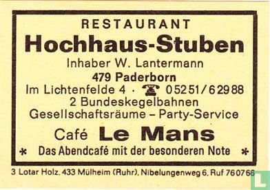 Restaurant Hochhaus-Stuben - W. Lantermann
