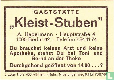 Gaststätte "Kleist-Stuben" - A. Habermann