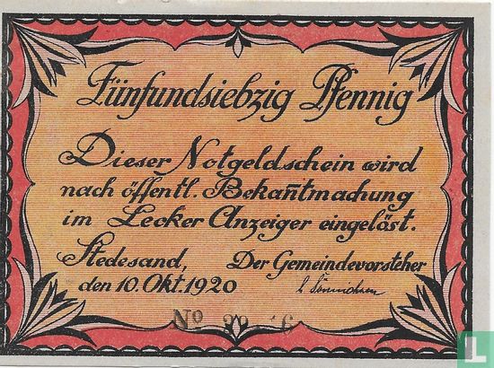 Stedesand, Gemeinde - 75 Pfennig 1920 - Afbeelding 1