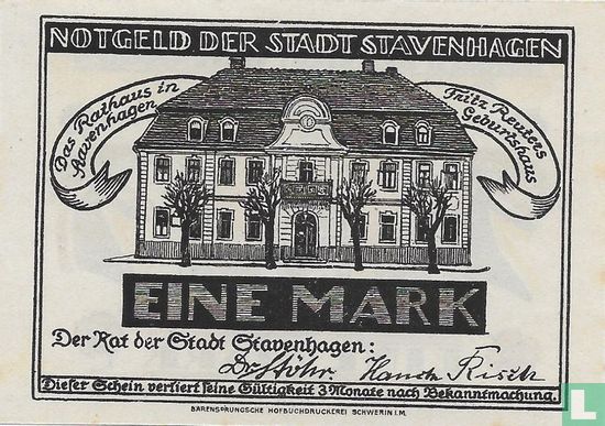 Stavenhagen, Stadt - 1 Mark ND (1921)  - Afbeelding 2