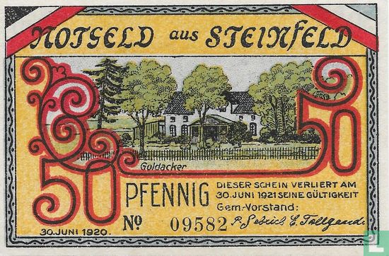 Steinfeld, Gemeinde - 50 Pfennig 1920 - Afbeelding 1