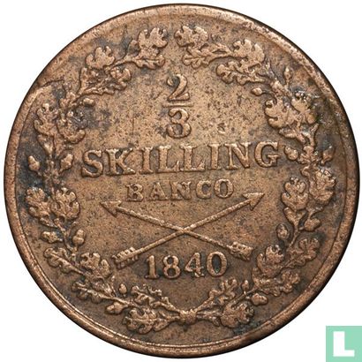 Zweden 2/3 skilling banco 1840 - Afbeelding 1