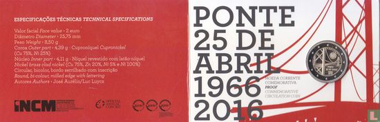 Portugal 2 euro 2016 (PROOF - folder) "Fifty years of 25th april Bridge" - Image 1