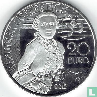 Oostenrijk 20 euro 2015 (PROOF) "Wolfgang - The Wunderkind" - Afbeelding 1