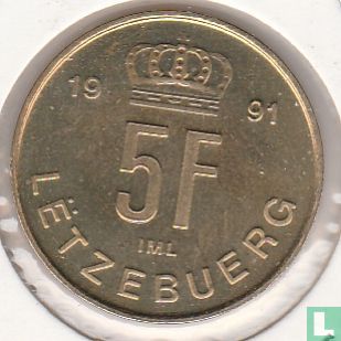 Luxemburg 5 francs 1991 - Afbeelding 1