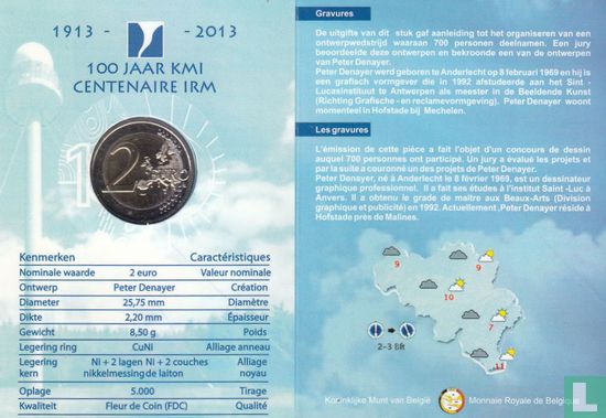 Belgique 2 euro 2013 (folder) "100 years of Royal Meteorological Institute" - Image 3