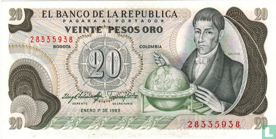 Colombia 20 Pesos Oro 1983 - Afbeelding 1