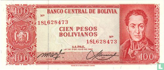 Bolivie 100 Pesos Bolivianos (Milton Paz & Vizcarra) - Image 1