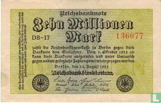 Allemagne 10 Million Mark (Filigrane G&D en étoiles) - Image 1