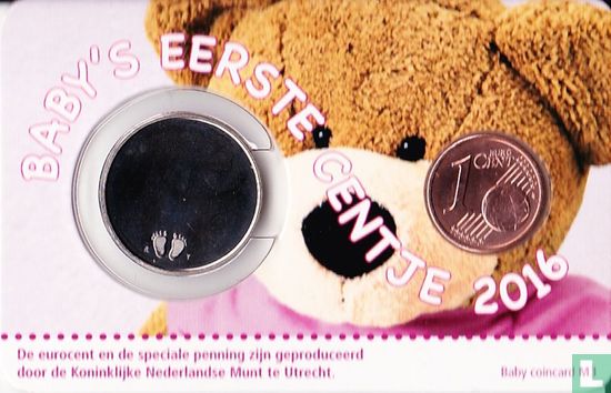 Netherlands 1 cent 2016 (coincard - girl) "Baby's eerste centje" - Image 1